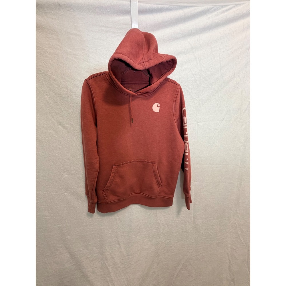 Carhartt Womens Relaxed Fit Logo Sleeve Hoodie Red Heather L 12/14 102791 P07